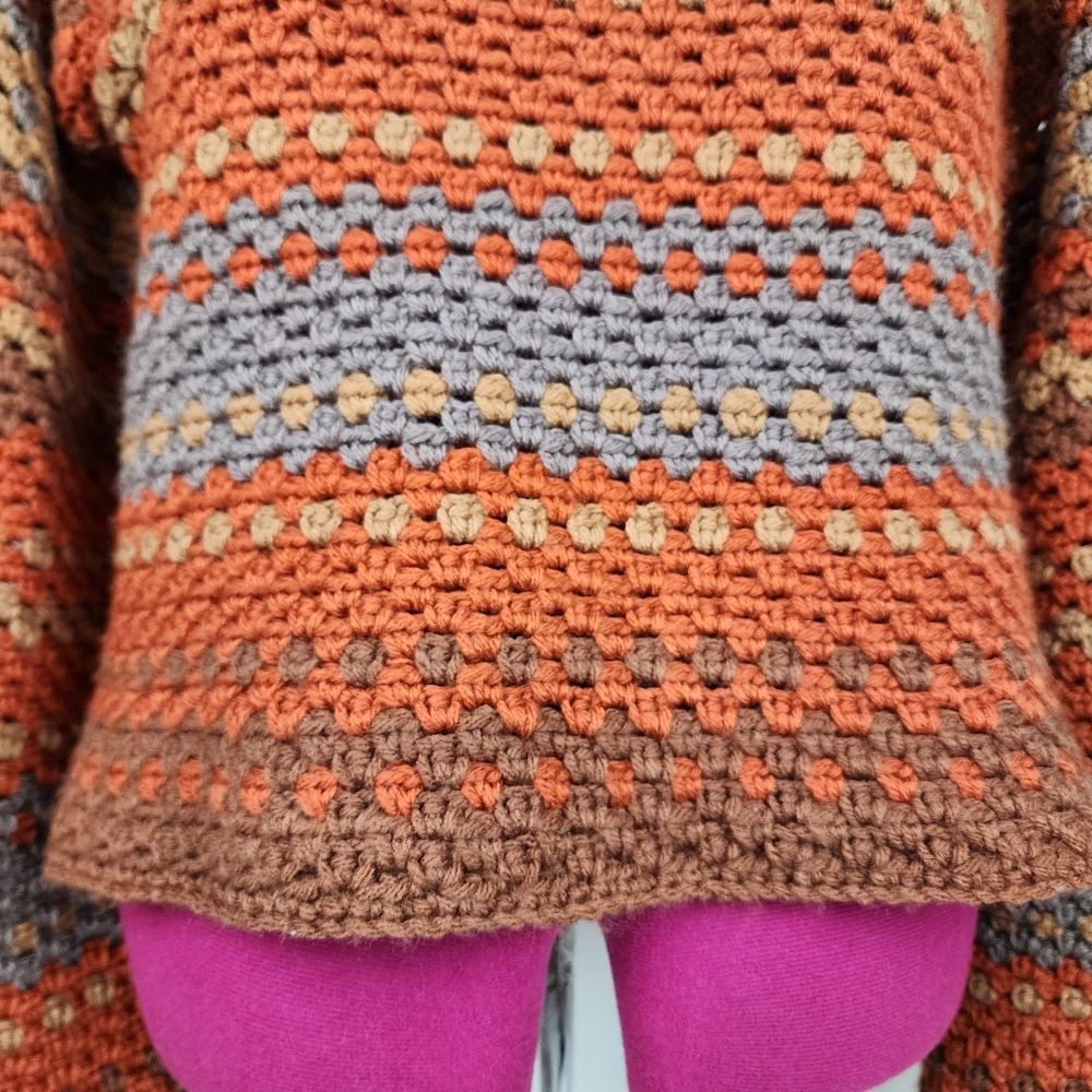 New Handmade Crochet Crop Sweater Boho Multicolor Striped Boat Neck Pullover OS - Picture 14 of 15
